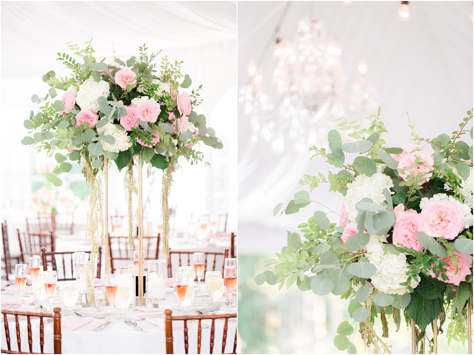 tall pink, white, green floral centerpieces by Peonies to Paintchips