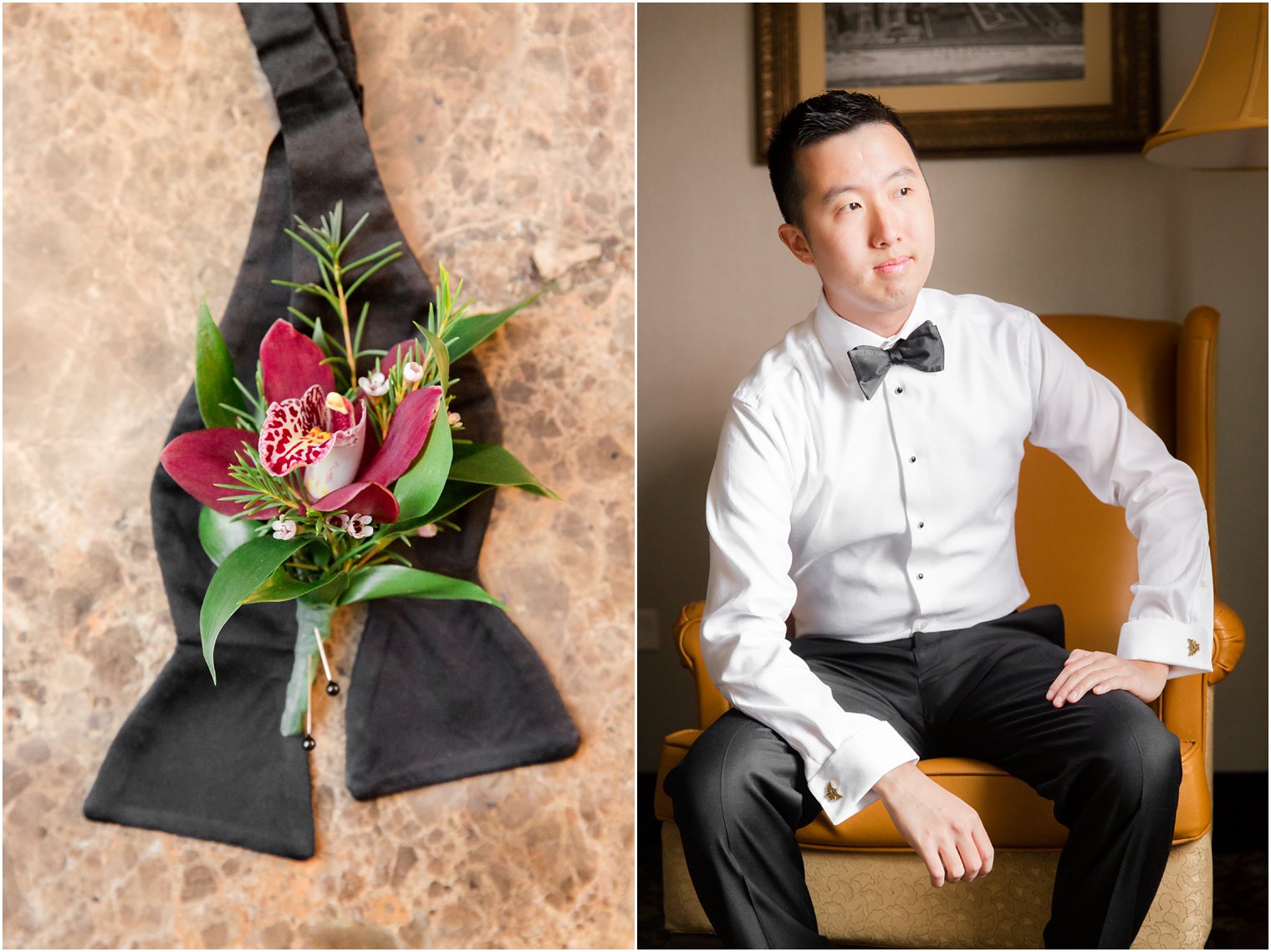 Groom wearing black tie for wedding in Atlantic City