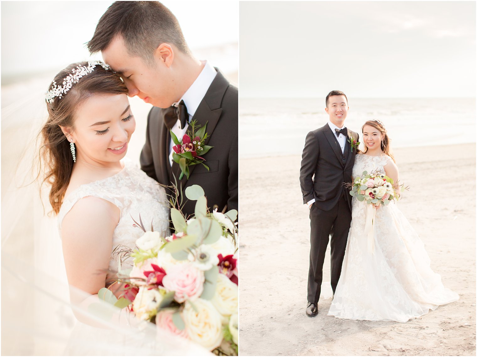Bride and groom wedding portraits on Atlantic City beach