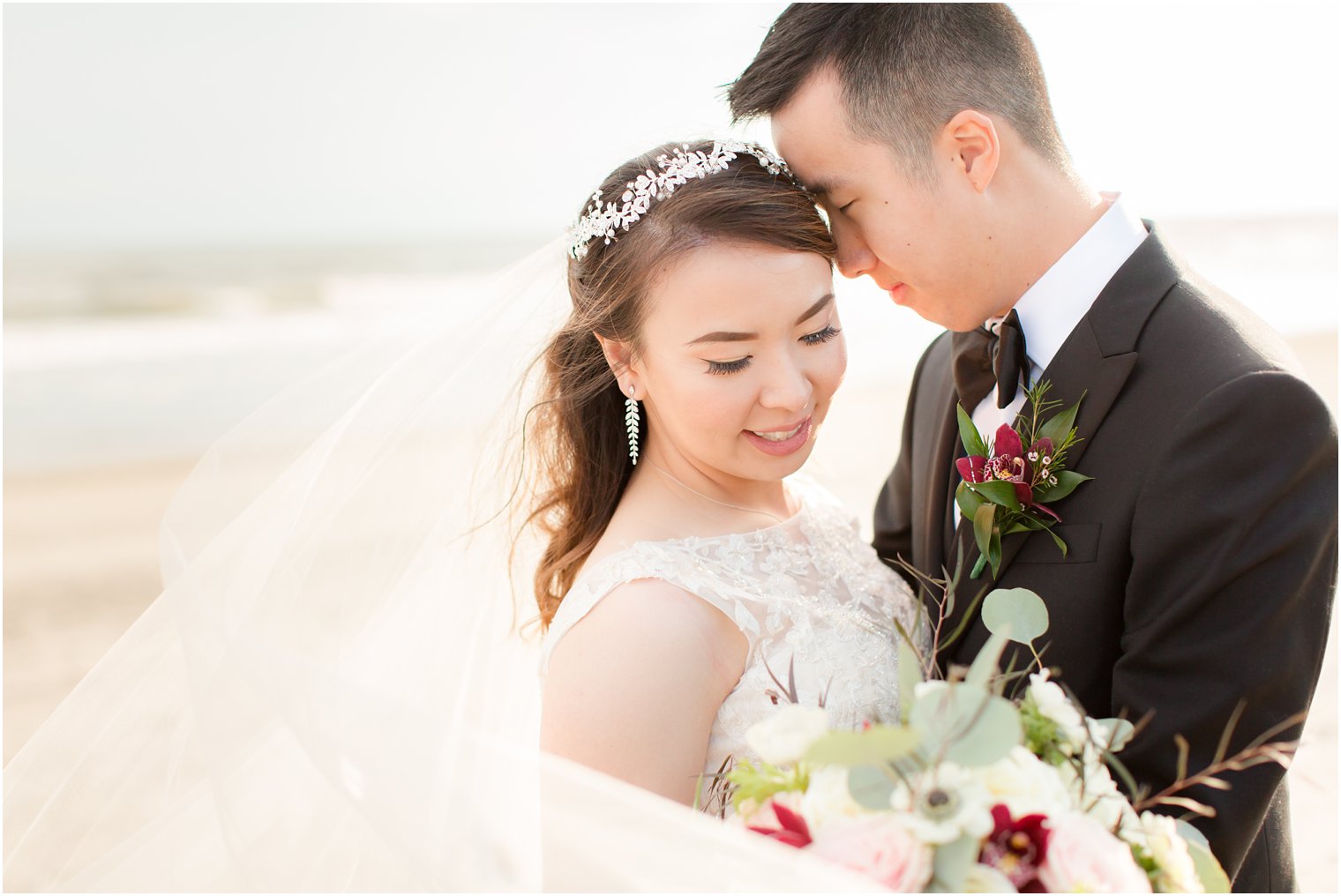 Bride and groom on sunny wedding day in Atlantic City