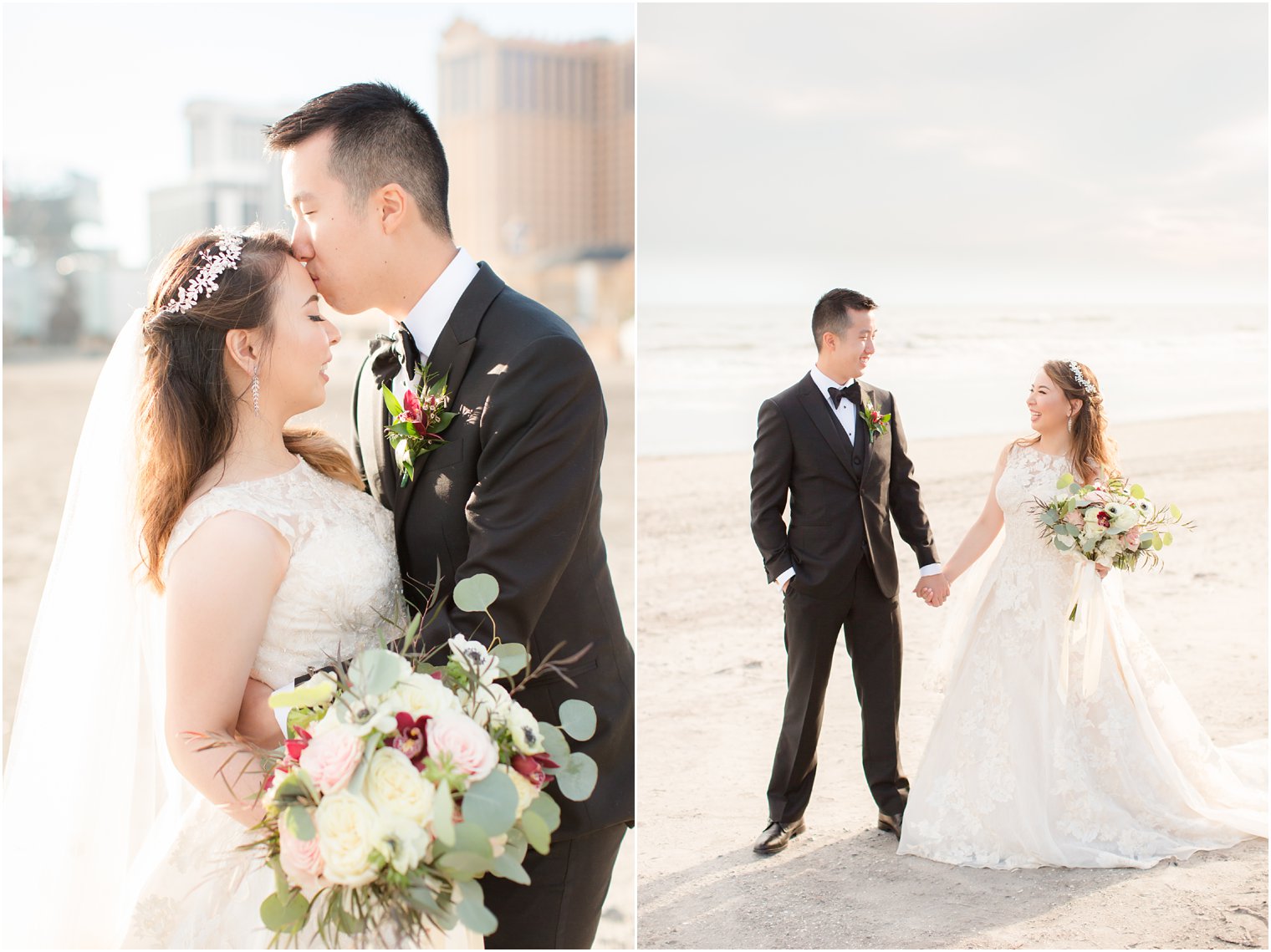 Bride and groom taking portraits in Atlantic City