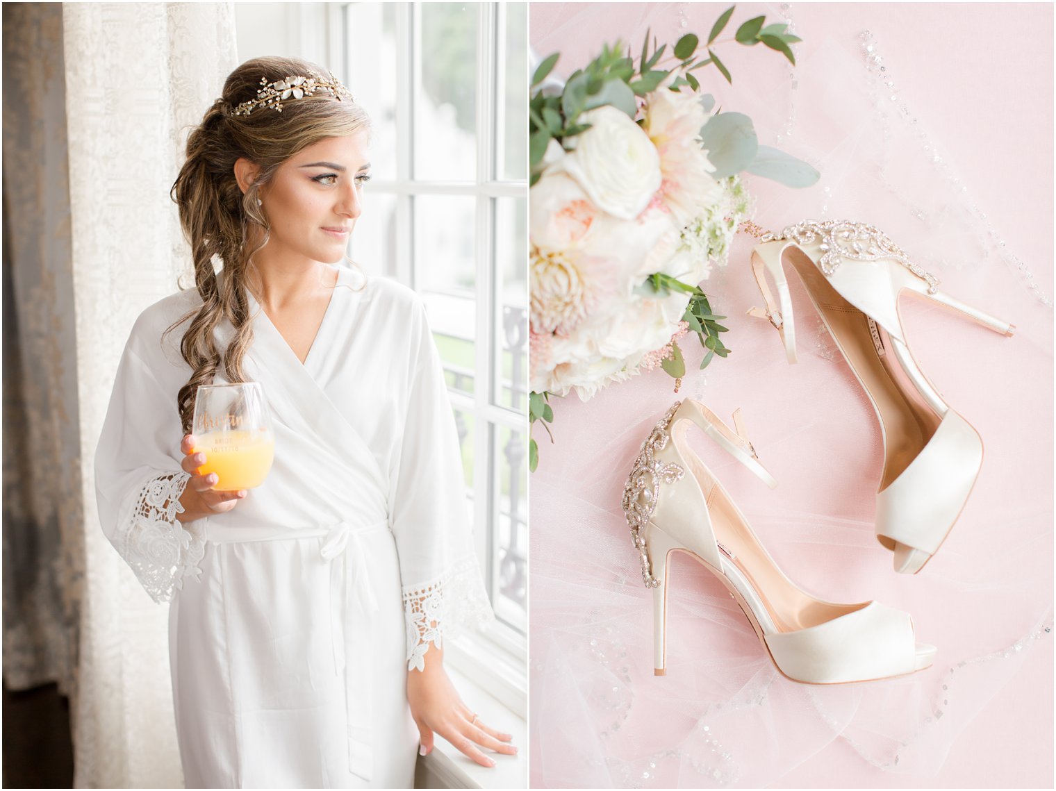 Elegant bride in a simple white robe on her wedding day