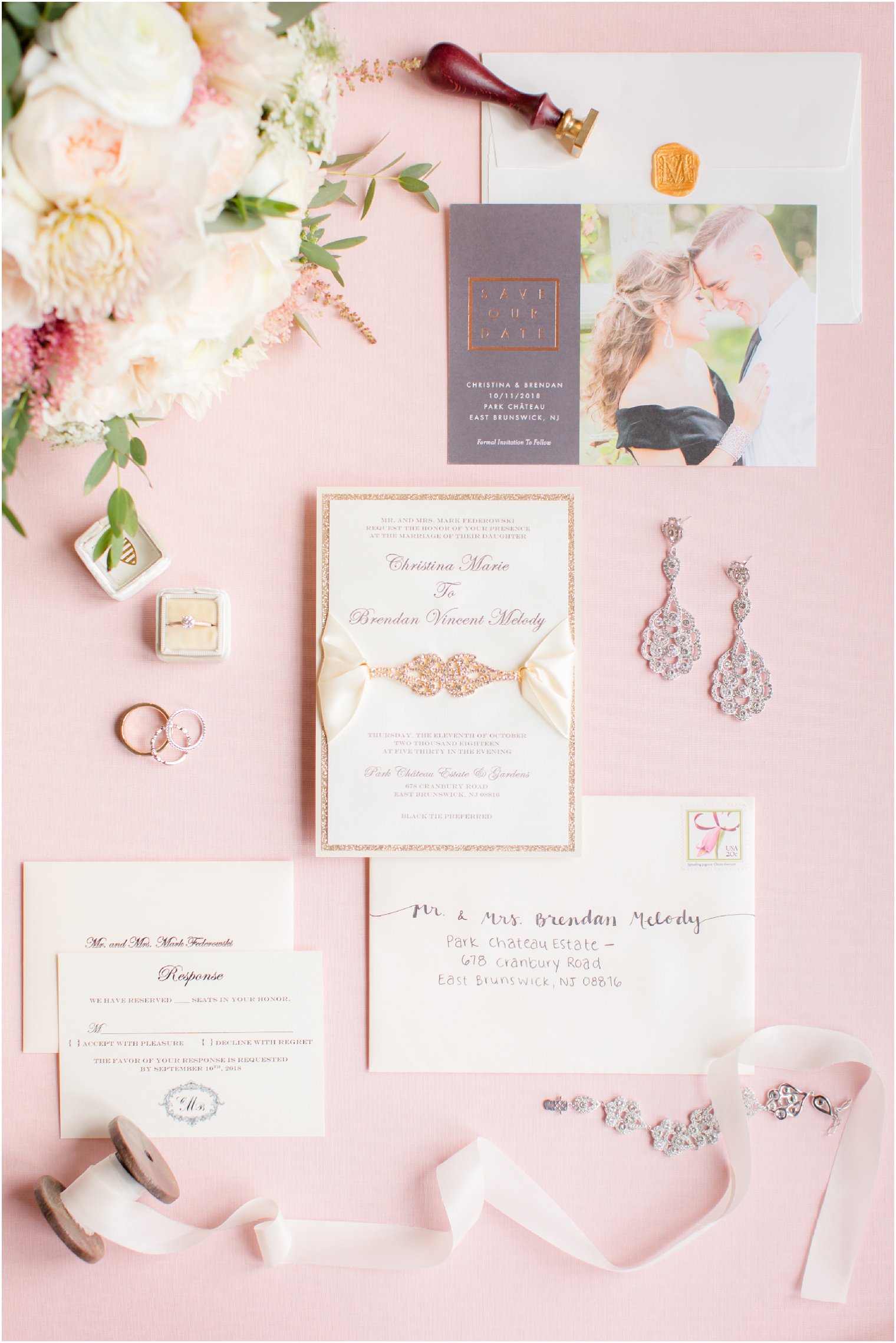 Elegant jeweled wedding invitations by Jeweled Invitations by Ink and Love