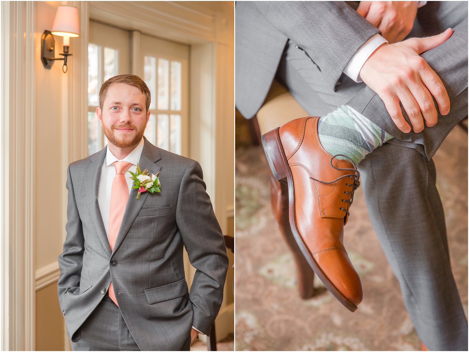 coral and sage wedding details for fall wedding day photographed by Idalia Photography