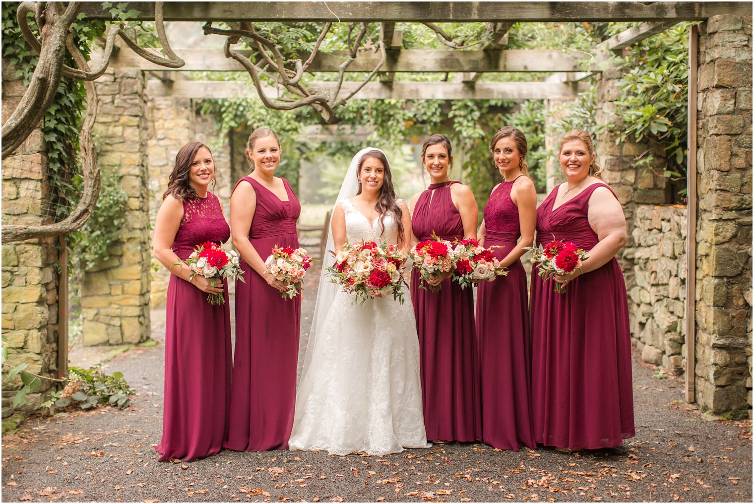 bride and bridesmaids at fall wedding photographed by Basking Ridge wedding photographer Idalia Photography