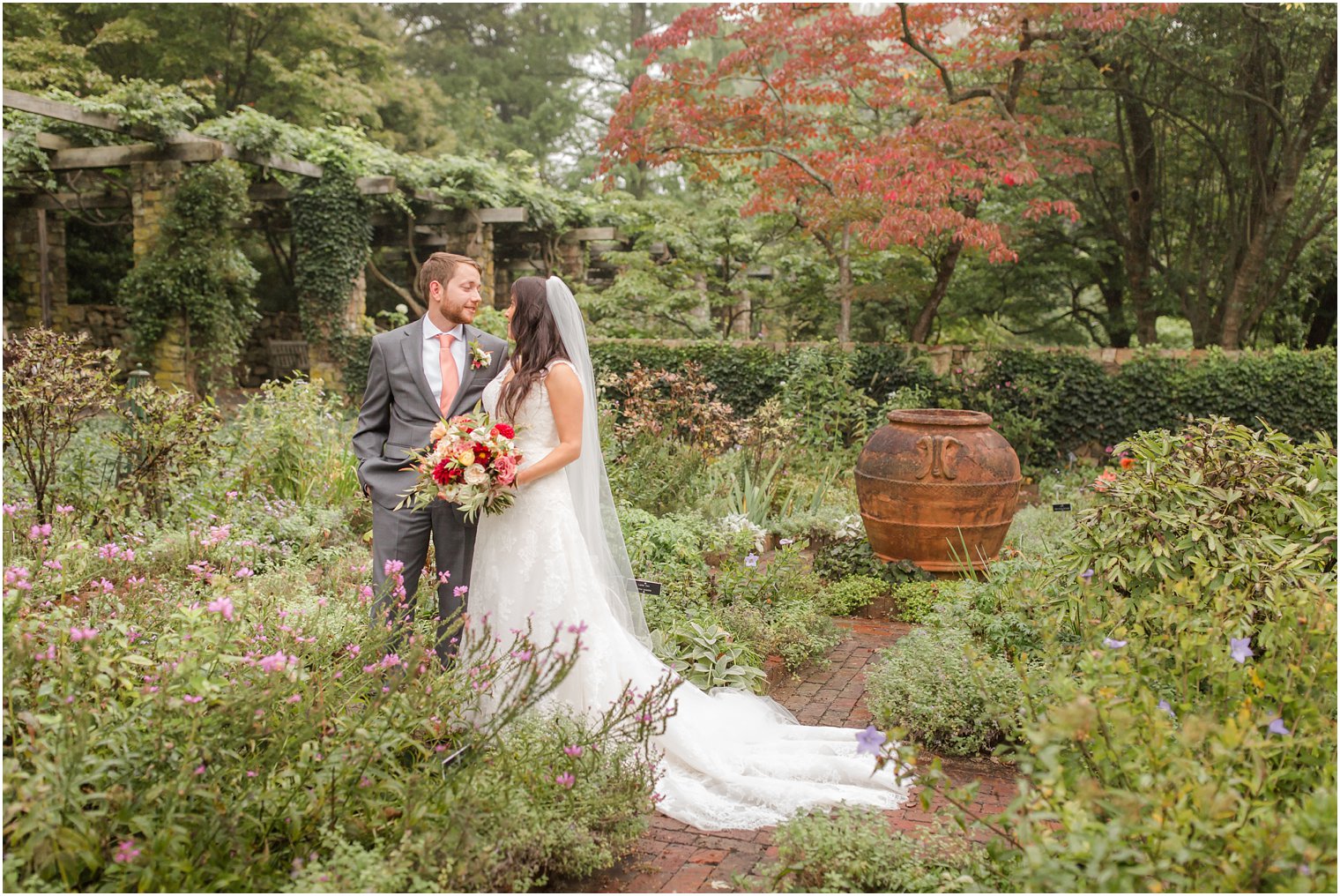 garden wedding day portraits by New Jersey wedding photographer Idalia Photography