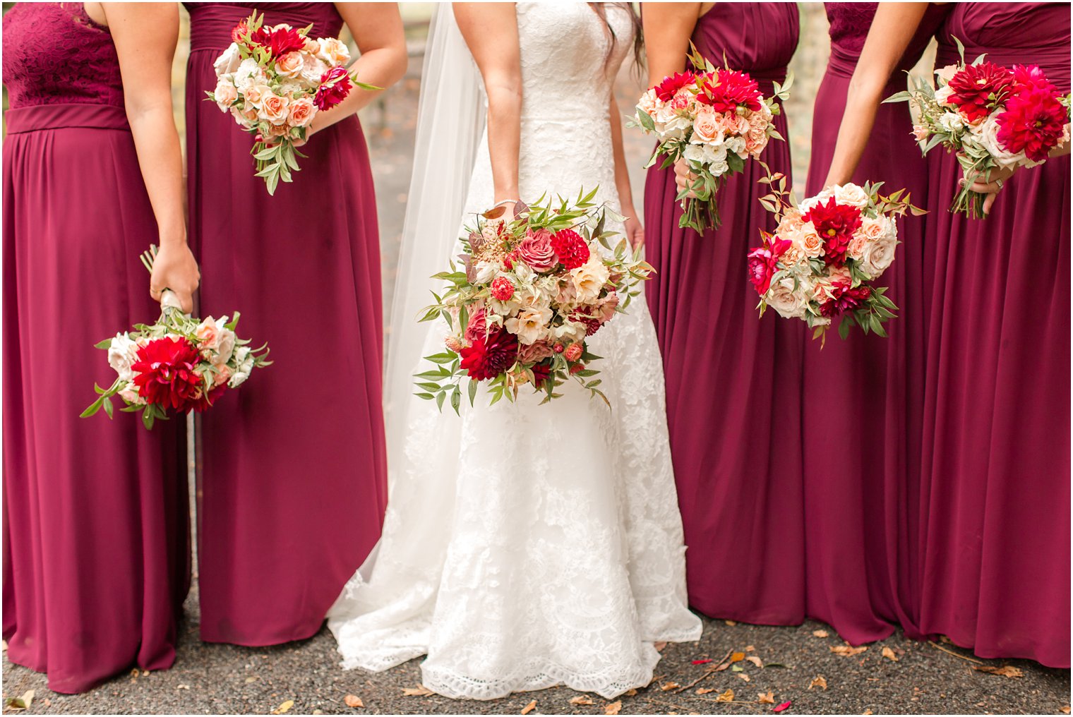 blush and burgundy wedding bouquets by Blue Jasmine Design photographed at Olde Mill Inn by Idalia Photography