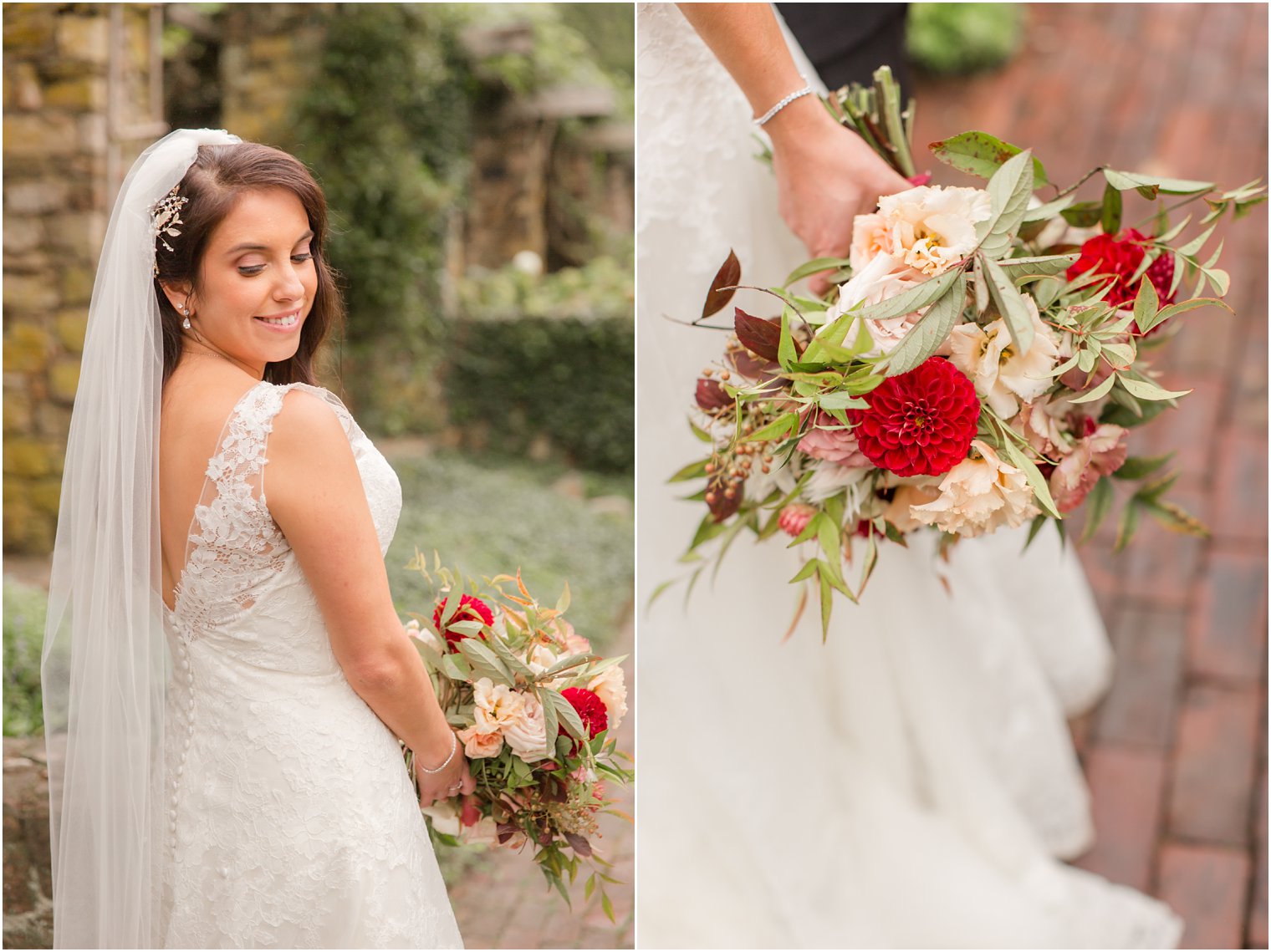 peach and green wedding bouquet by Blue Jasmine Design photographed by Idalia Photography