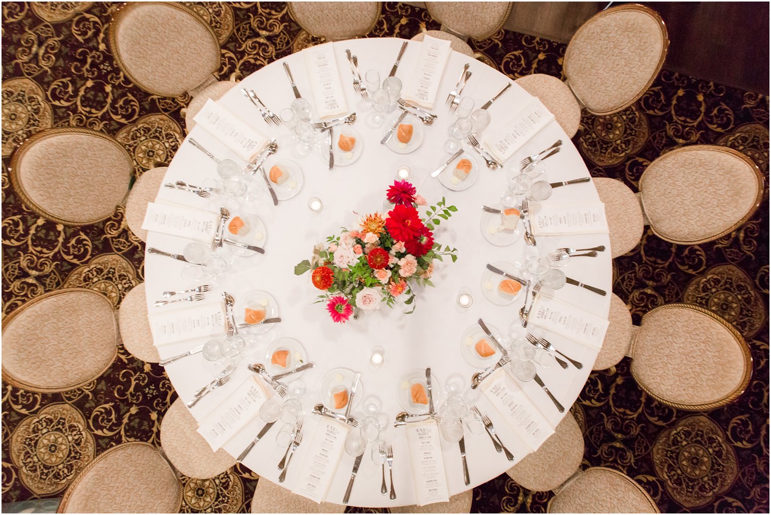 reception table details at Olde Mill Inn photographed by New Jersey wedding photographer Idalia Photography