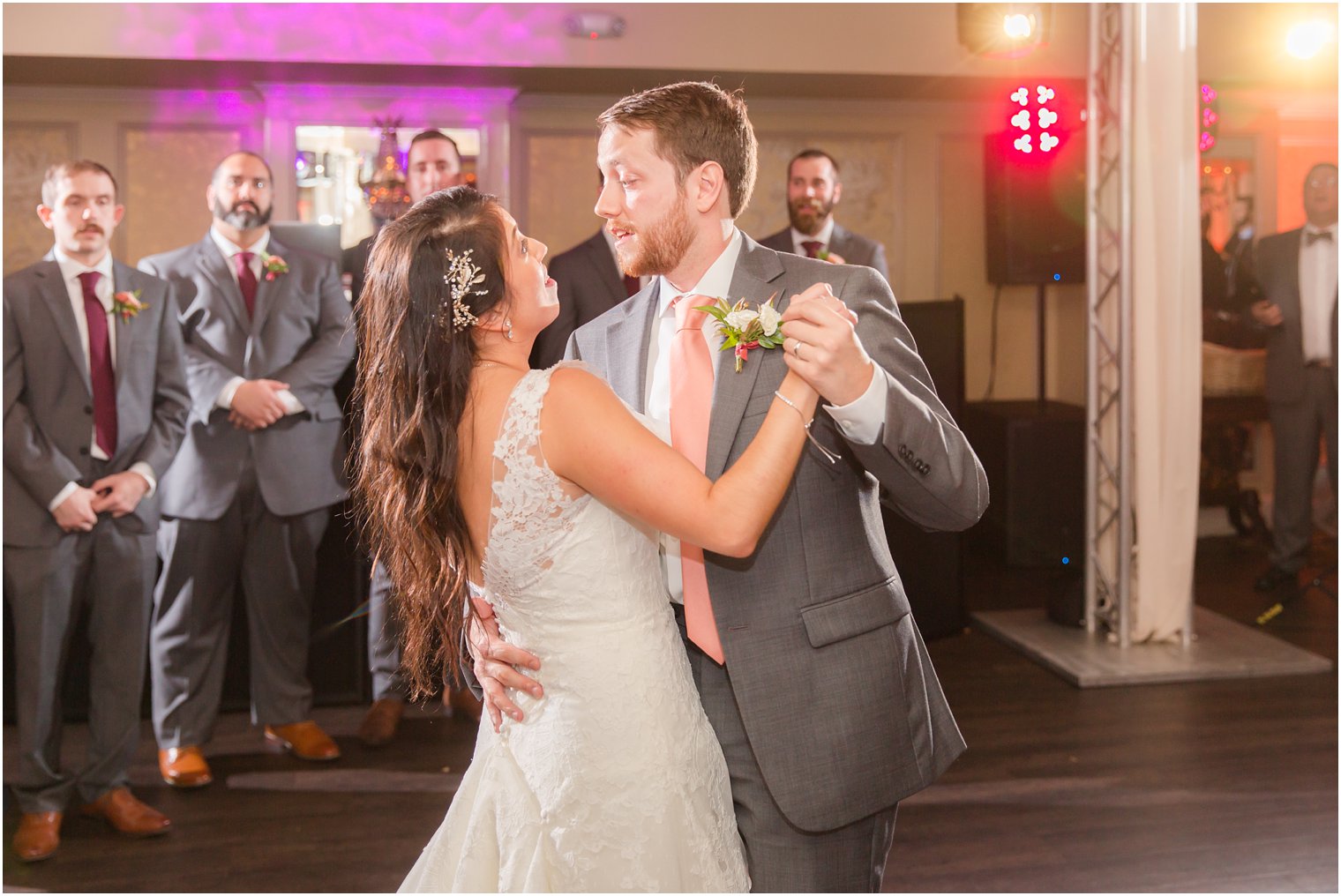 bride and groom dance during wedding reception at Olde Mill Inn photographed by Idalia Photography