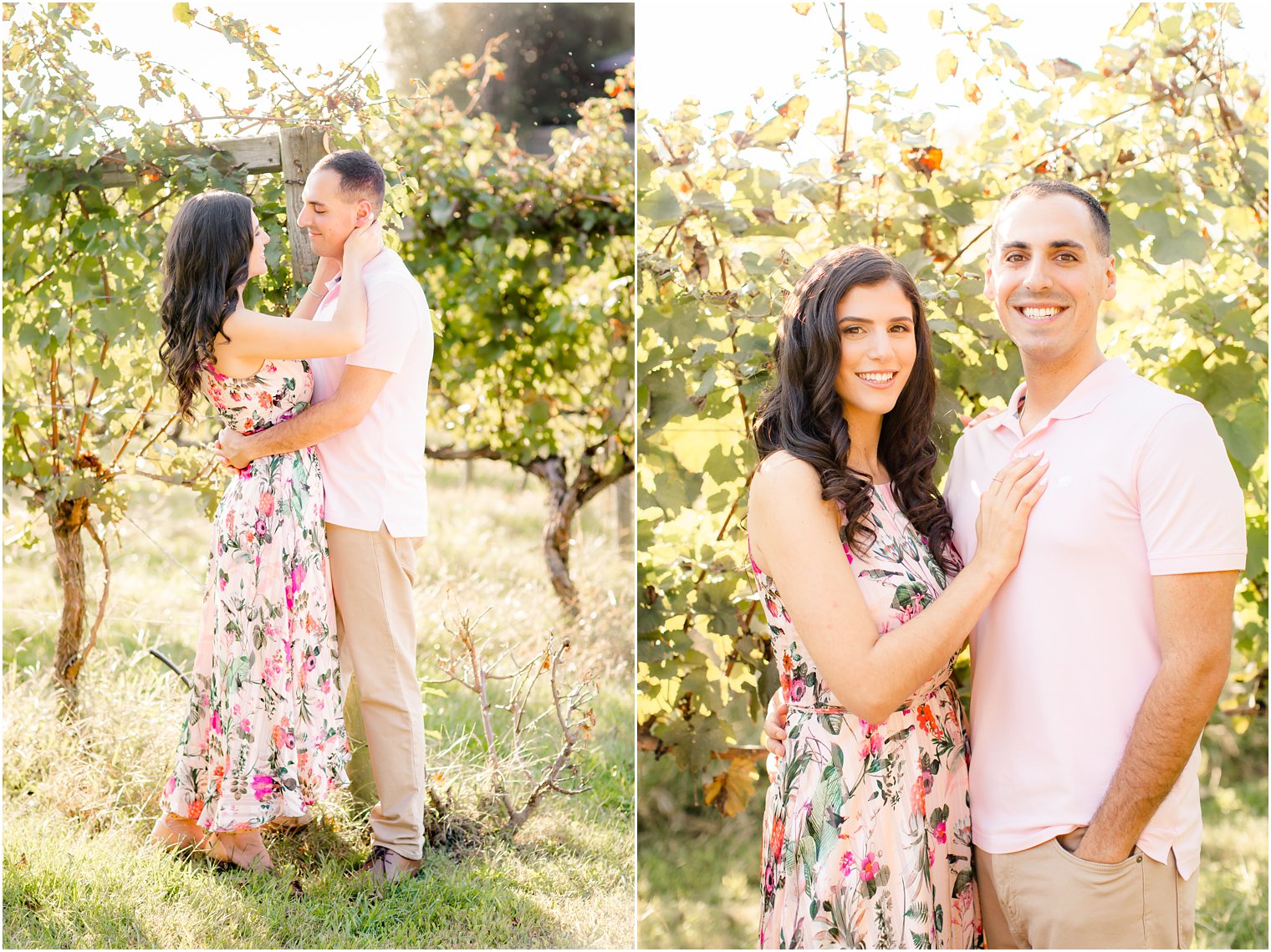 Engaged couple taking engagement photos at Cape May Winery and Vineyard