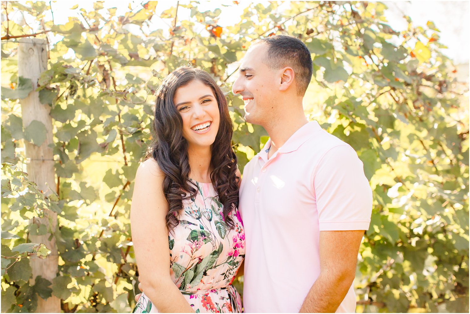 Natural posing during engagement session at Cape May Winery and Vineyard