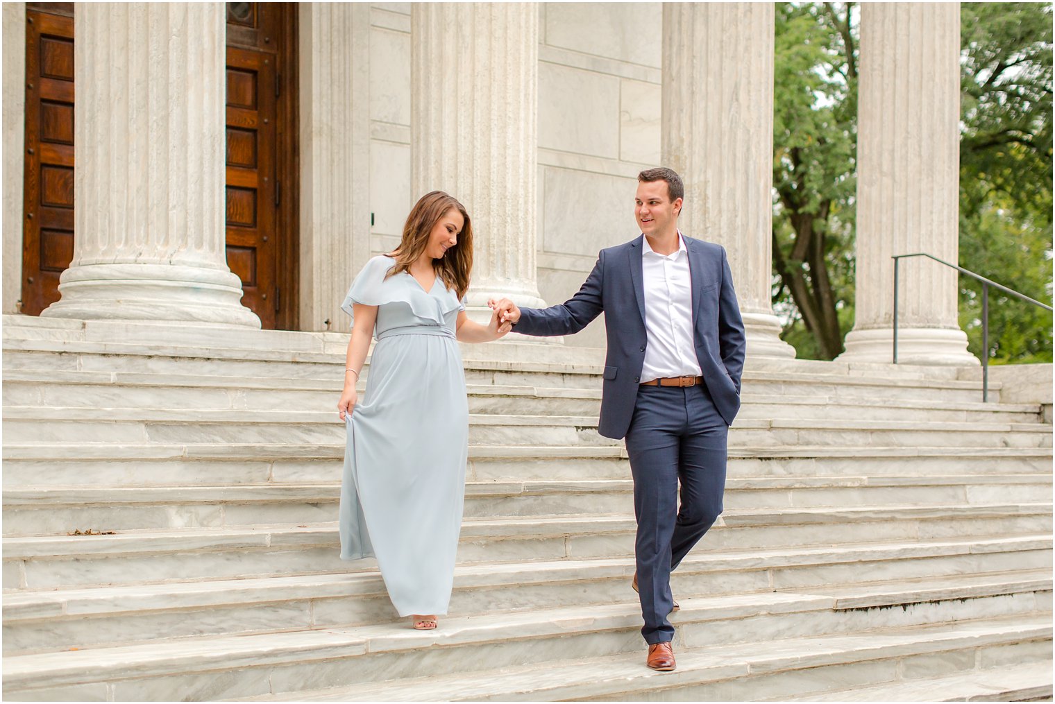 Princeton University Engagement Photos on stairs with Idalia Photography