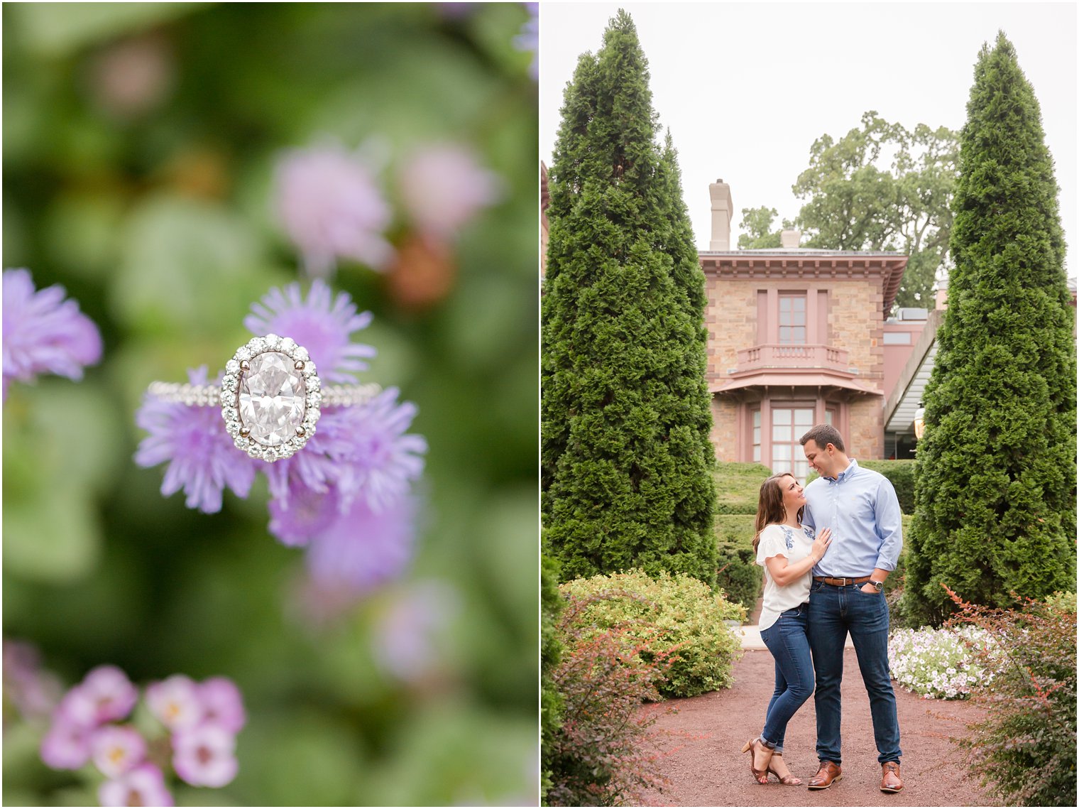 engagement ring on purple flowers at Princeton University