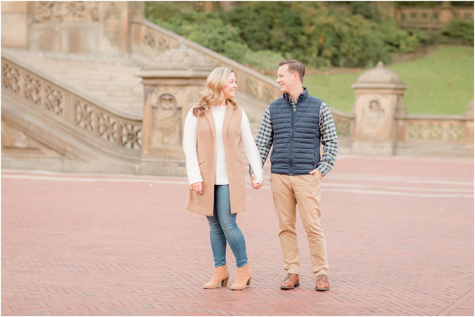 Autumn fall engagement at Bethesda Terrace in Central Park