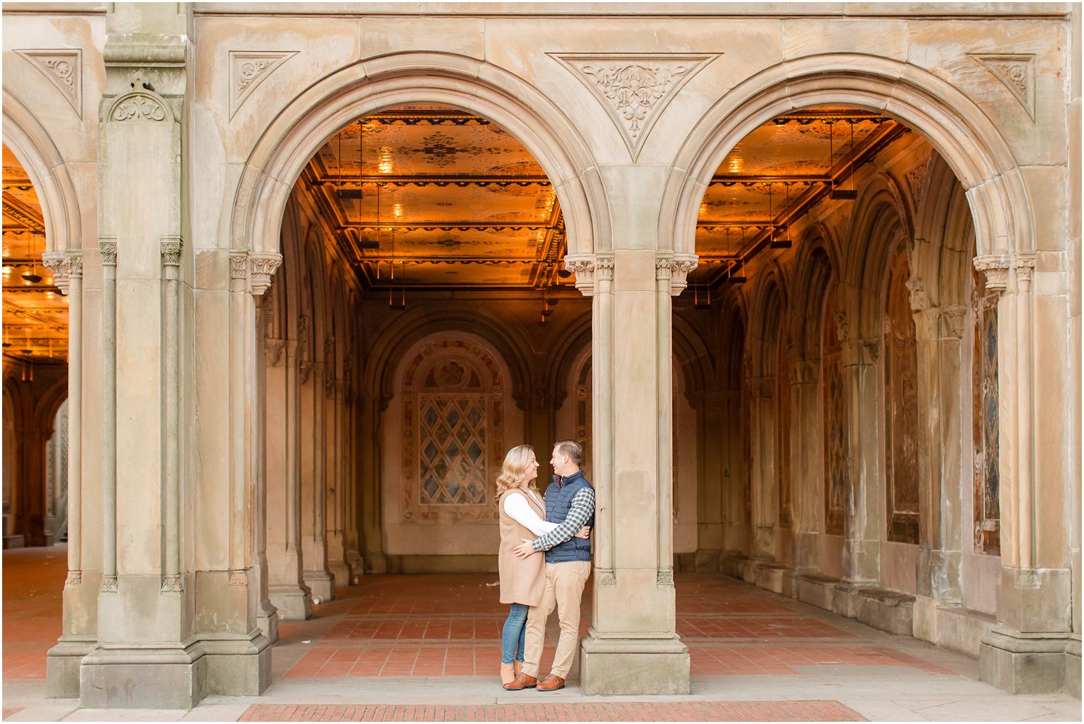 Engagement photo at Bethesda Terrace