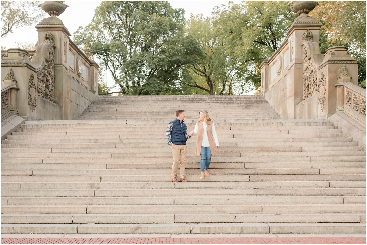 Engaged couple in NYC's Central Park