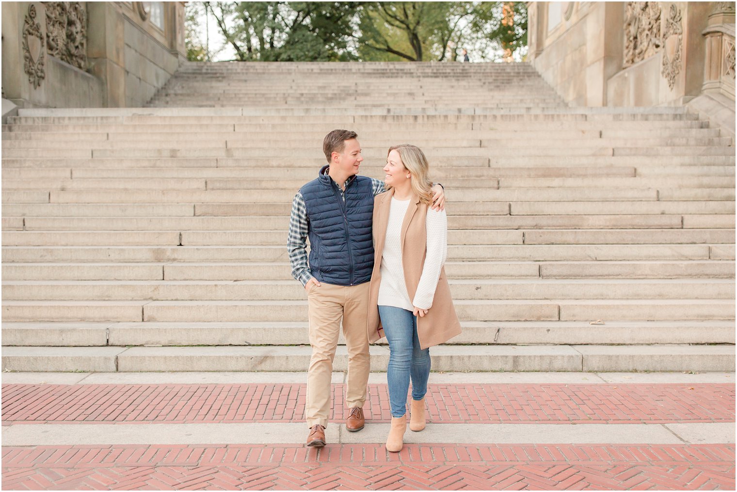 Candid photo of engaged couple in Central Park