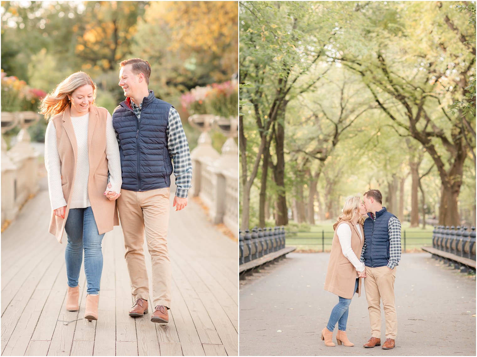 Candid photos of engaged couple in Central Park
