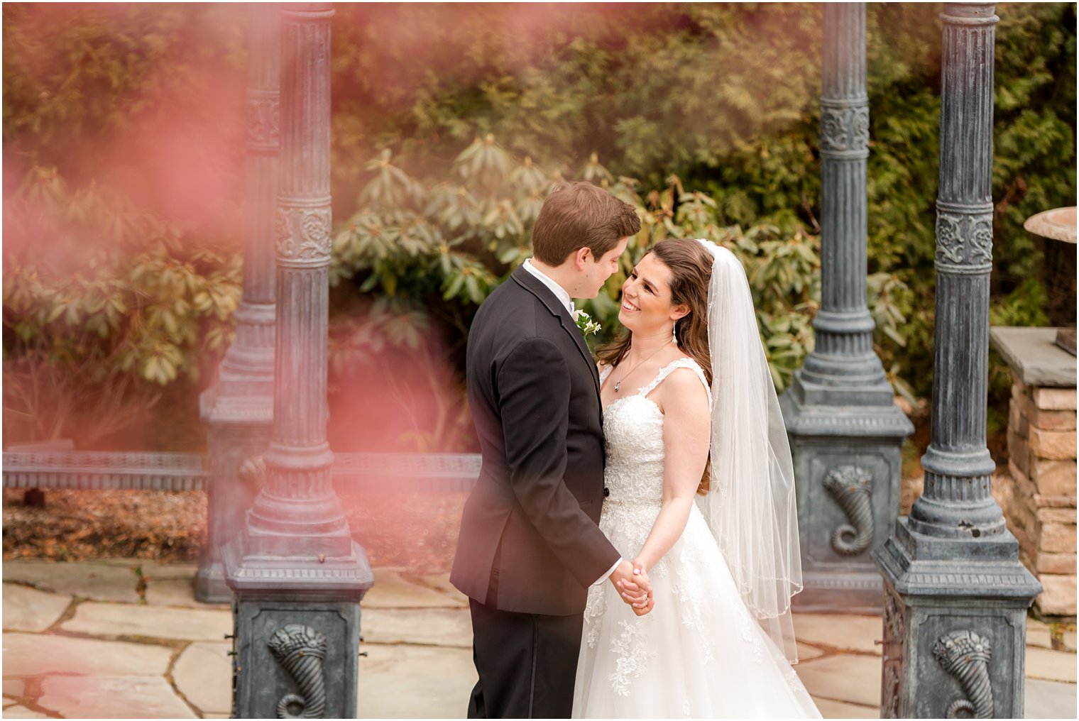 portrait of bride and groom at Park Savoy Estate in Florham Park, NJ