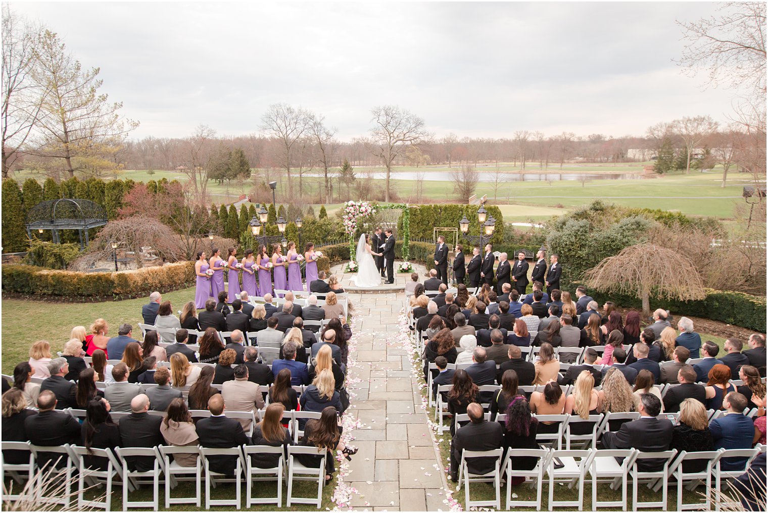 photo of outdoor wedding ceremony at Park Savoy Estate in Florham Park, NJ