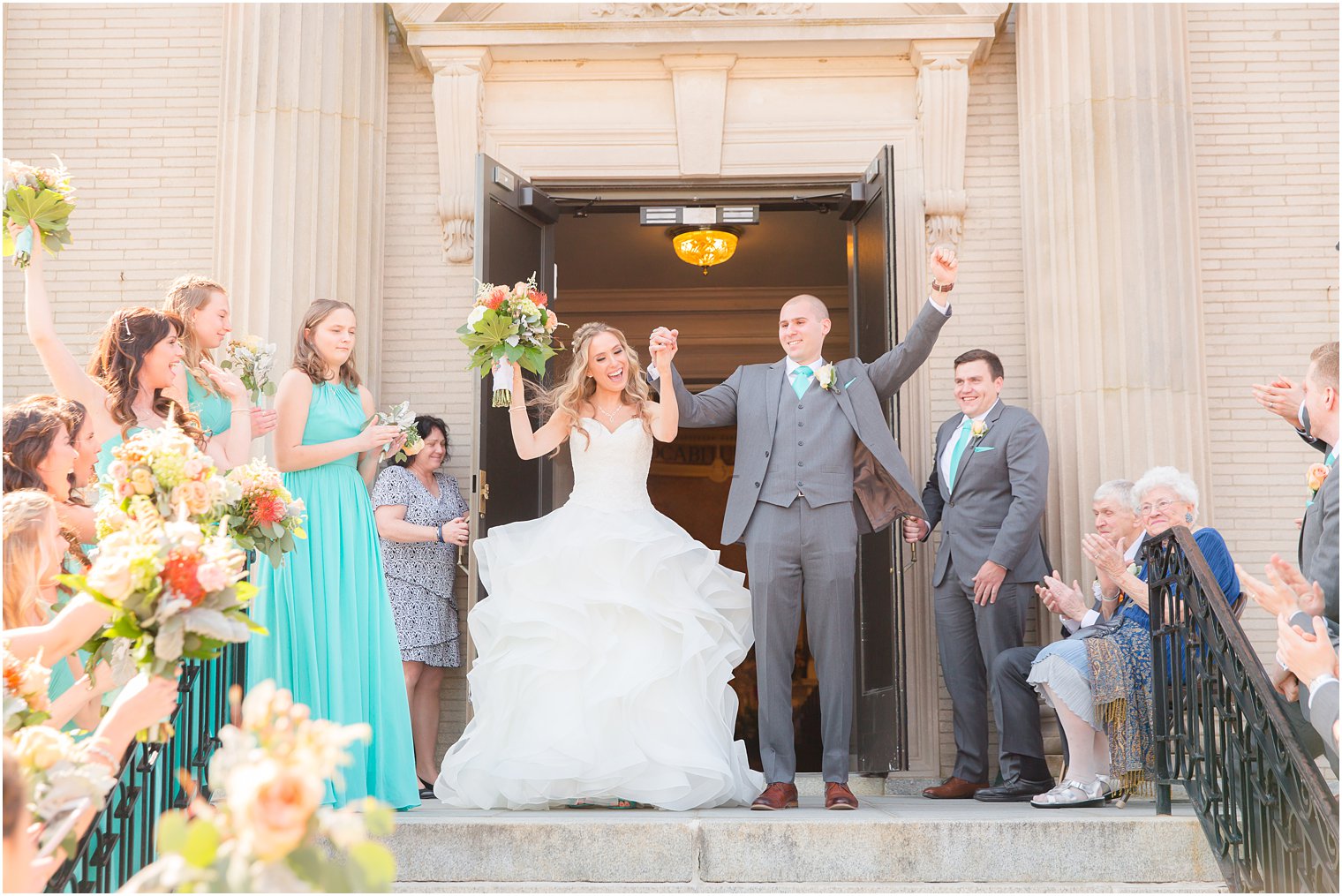 Just married photo during church exit at St. Catharine's in Spring Lake, NJ