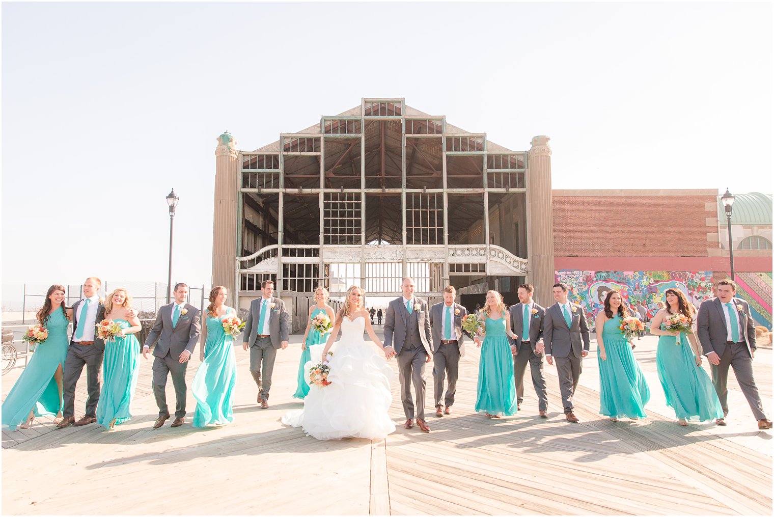 bridal party on the boardwalk in Asbury Park, NJ