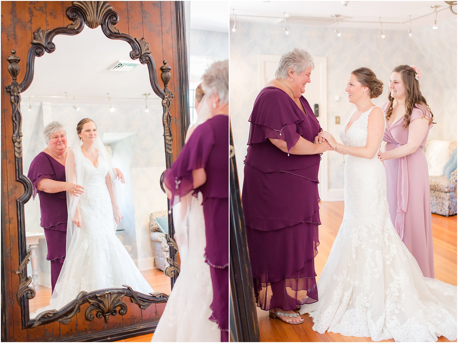 intimate moments between bride, mom, and sister