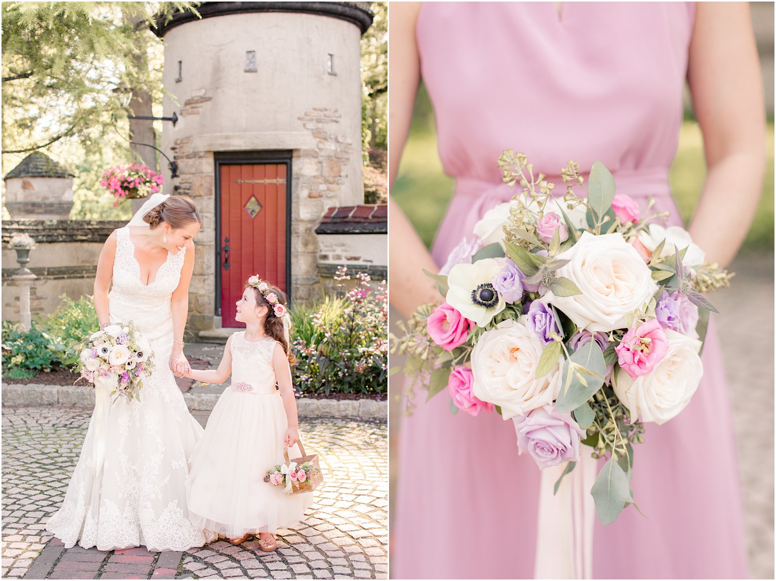 elegant bride and flower girl at Pleasantdale Chateau wedding