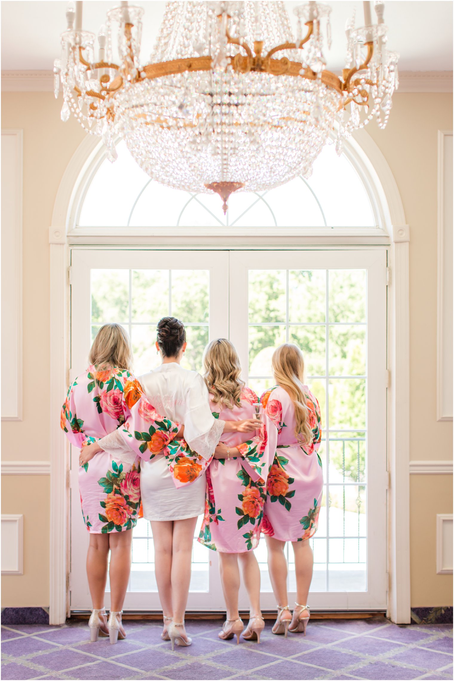 bridesmaids with floral robes at The Rockleigh wedding 