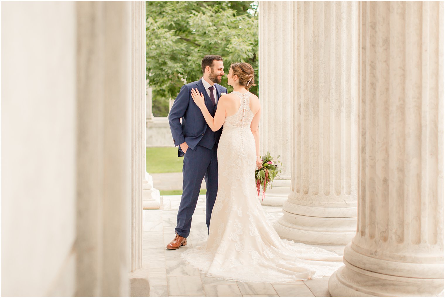 elegant bride and groom portrait on Princeton University campus