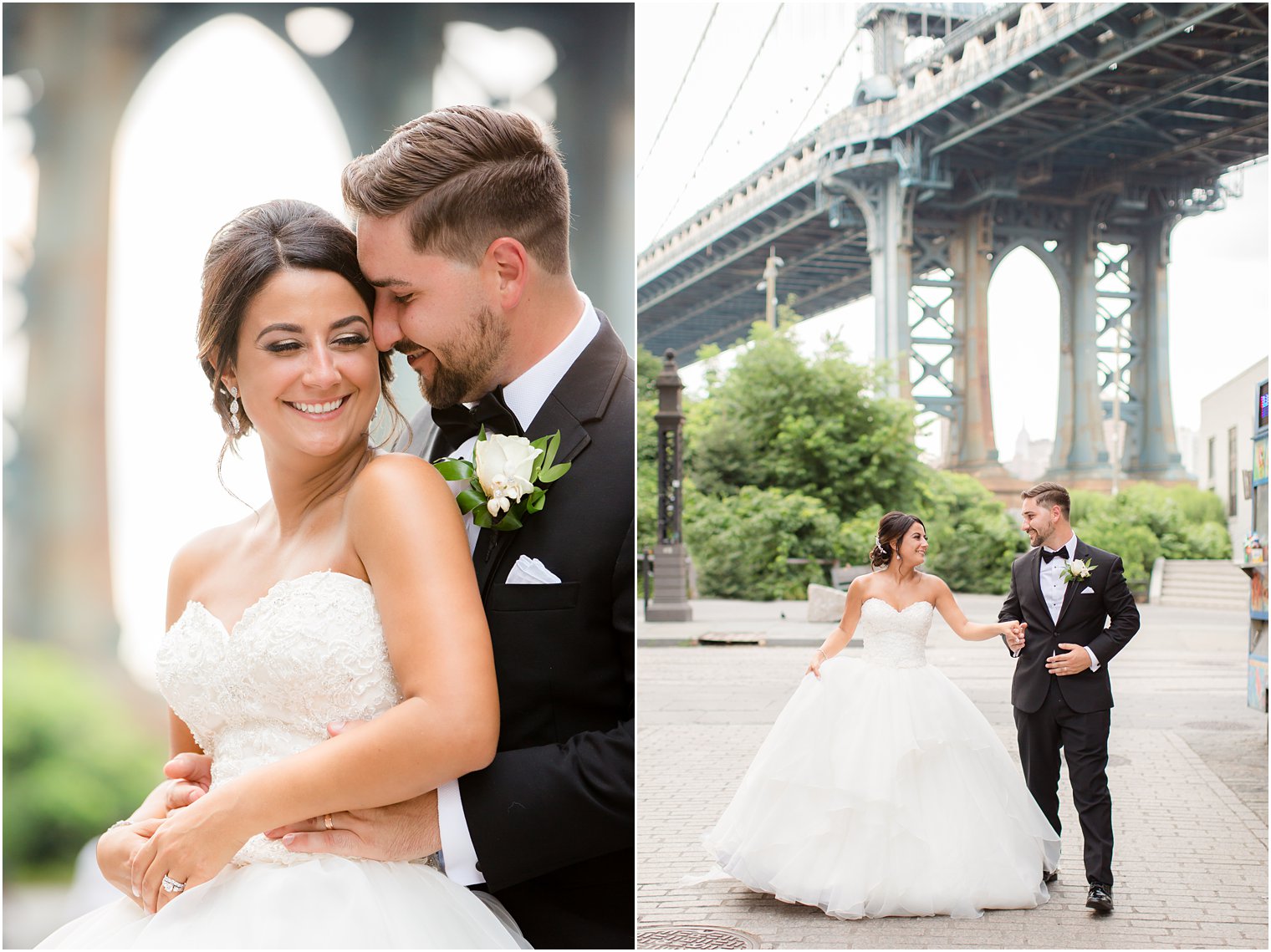 wedding photos below the Manhattan Bridge