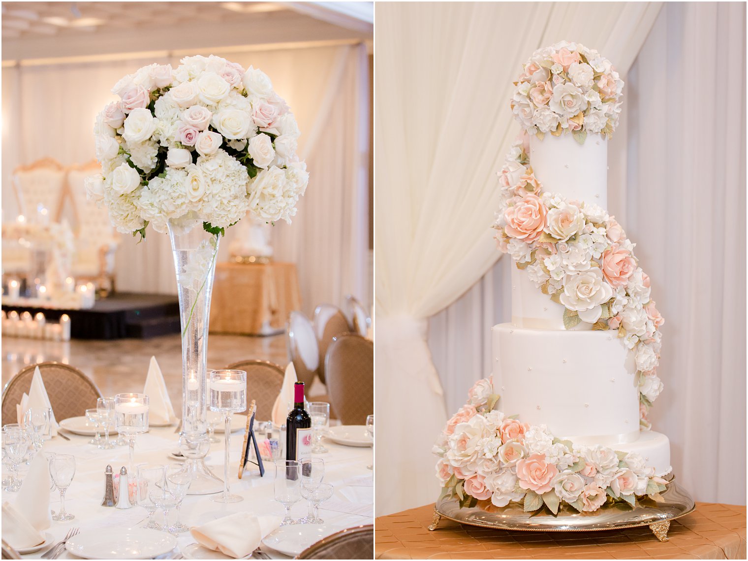 beautiful flowers and cake at Brooklyn wedding