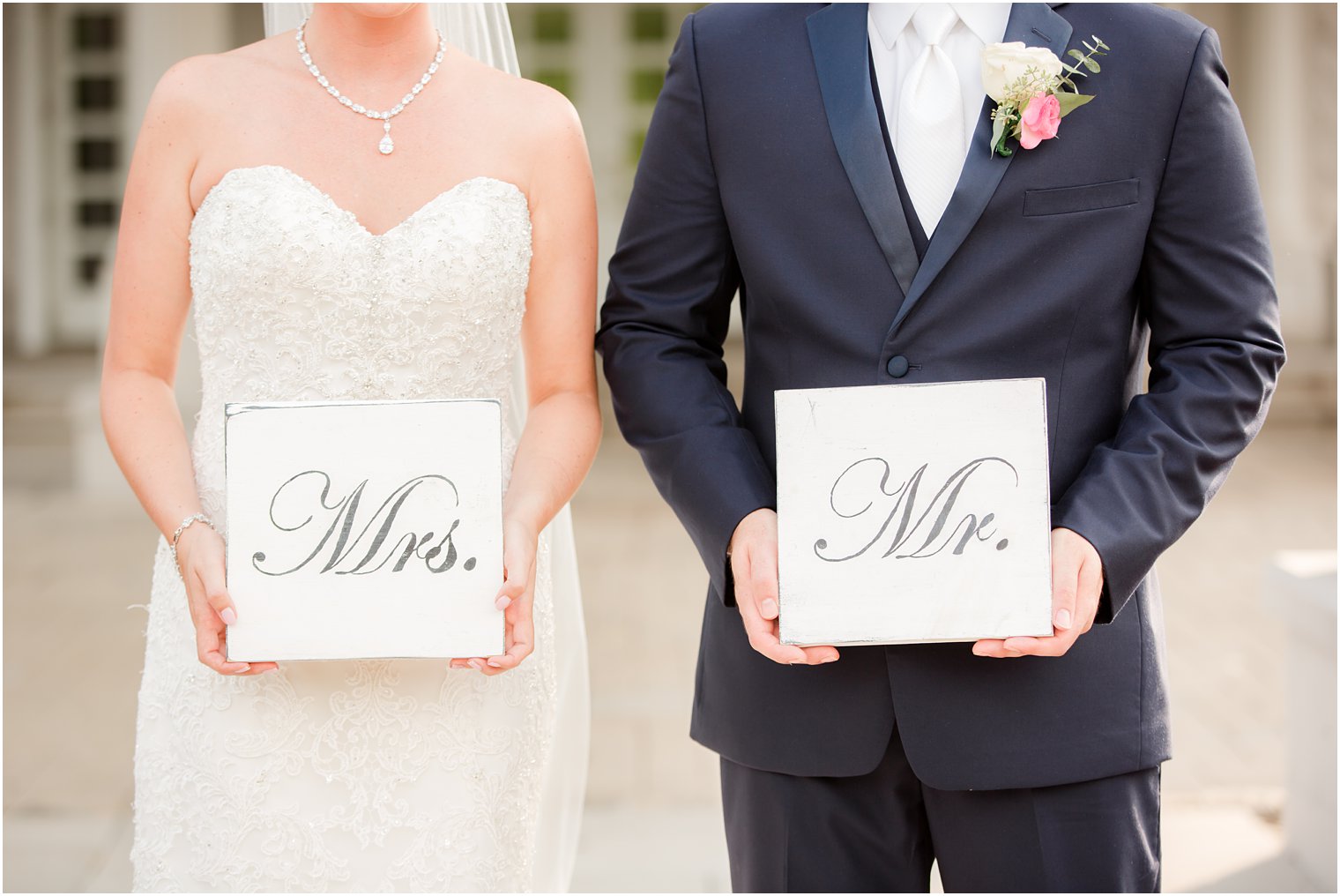 cute Mr. and Mrs. signs at wedding at Palace at Somerset Park