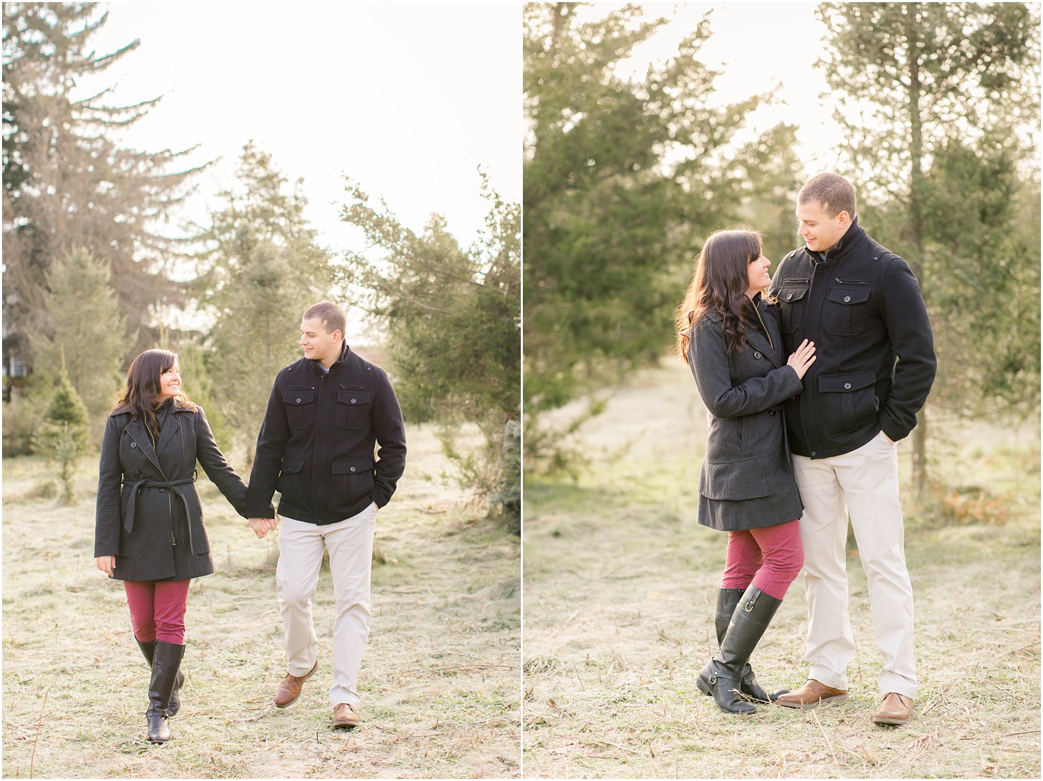 winter engagement at Barclay's Tree Farm in Cranbury NJ