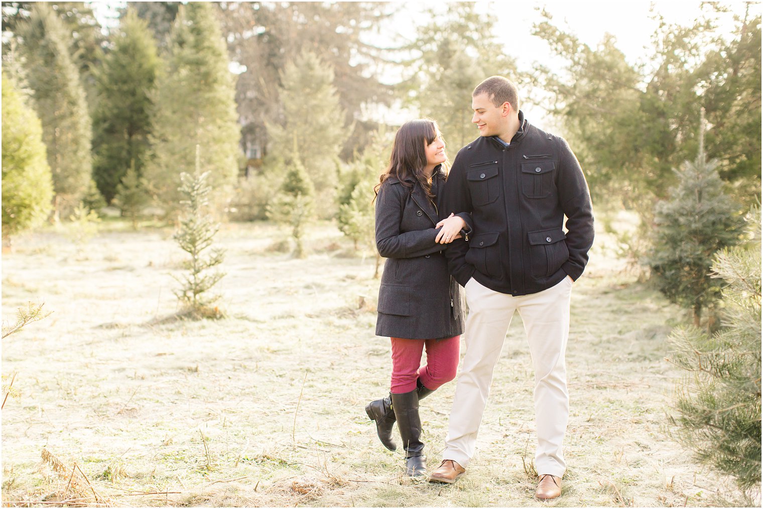 Christmas tree farm engagement by Idalia Photography