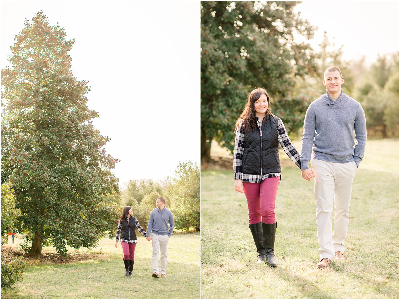 candid photos of engaged couple at Barclay's Tree Farm