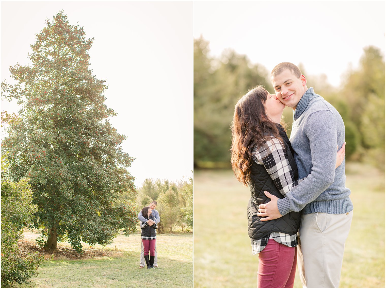 engagement photos by a holly tree