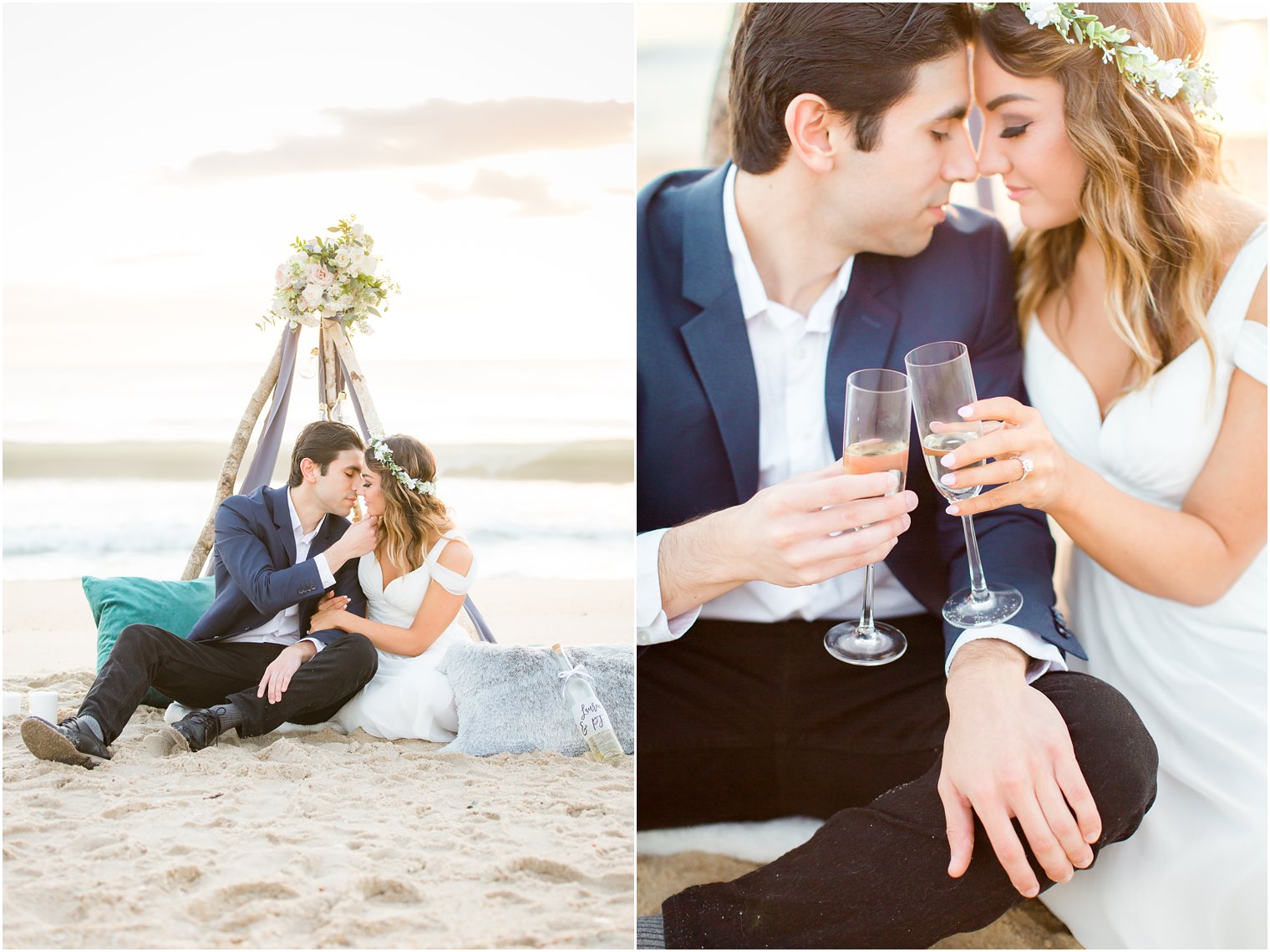 engaged couple toasting with champagne glasses