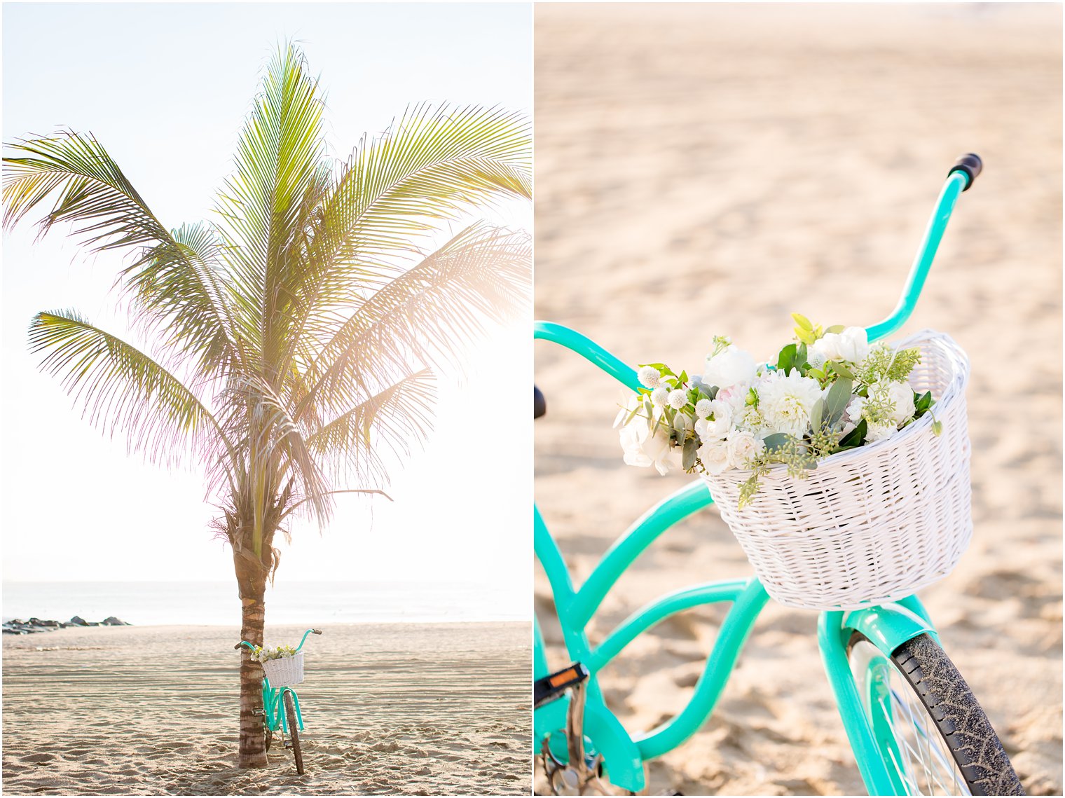 engagement session with teal bike