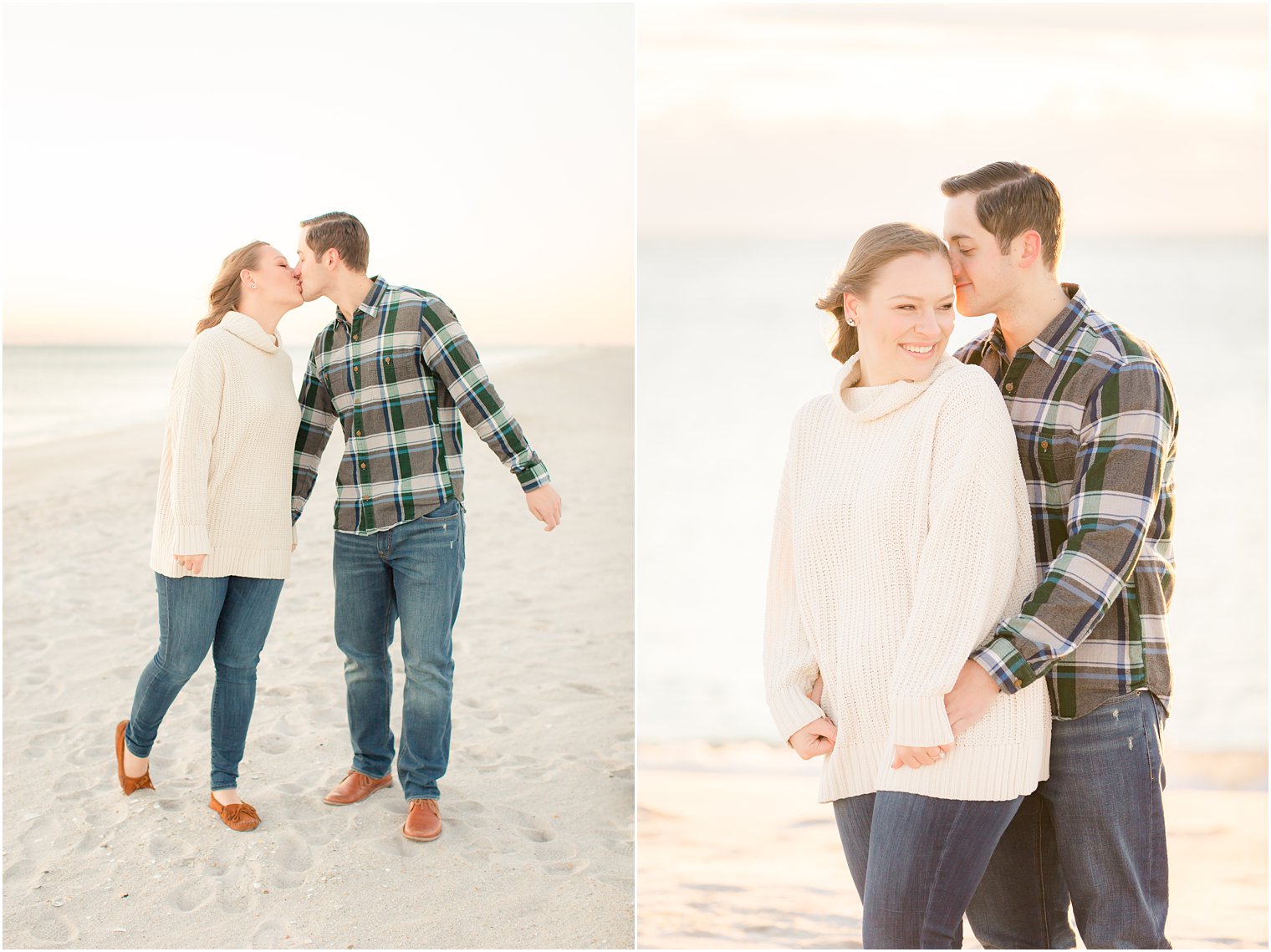 candid photos of engaged couple during session in Lavallette