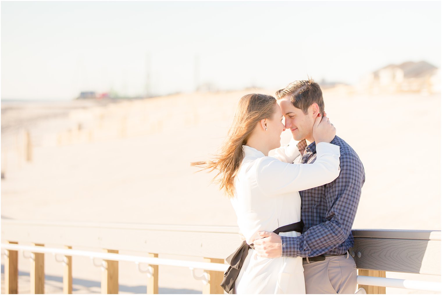 romantic windy engagement session on the Jersey Shore