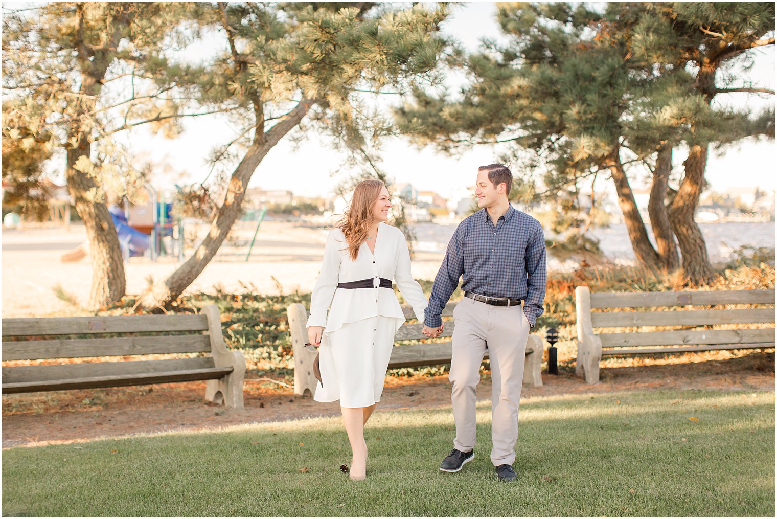 engaged couple at Jacobsen Park in Lavallette