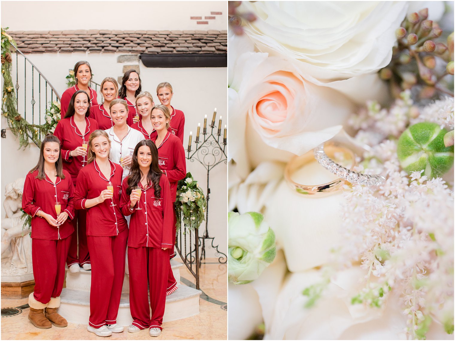 Bridesmaids wearing red pajamas