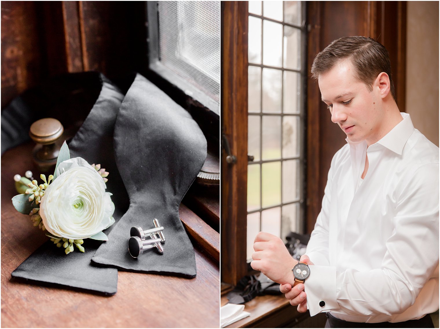 groom getting ready in groom's suite at Pleasantdale Chateau