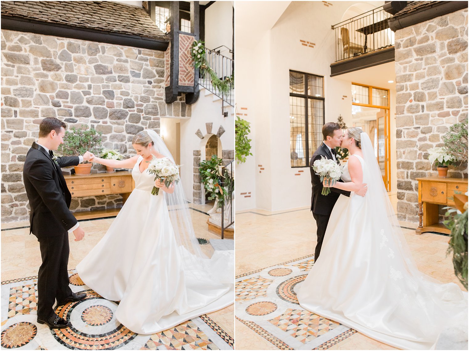 groom seeing his bride for the first time on wedding day 