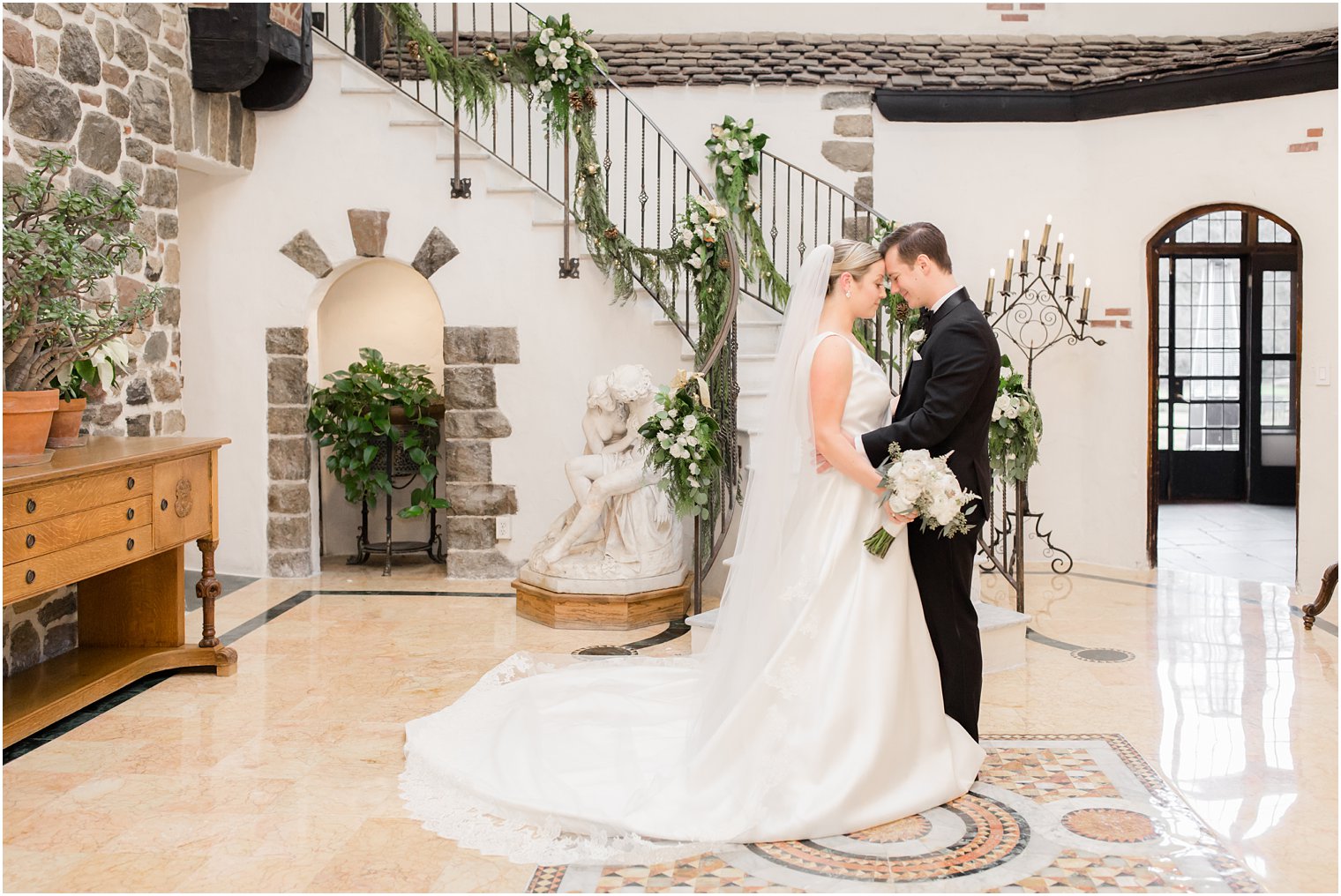 romantic moment between bride and groom at Pleasantdale Chateau