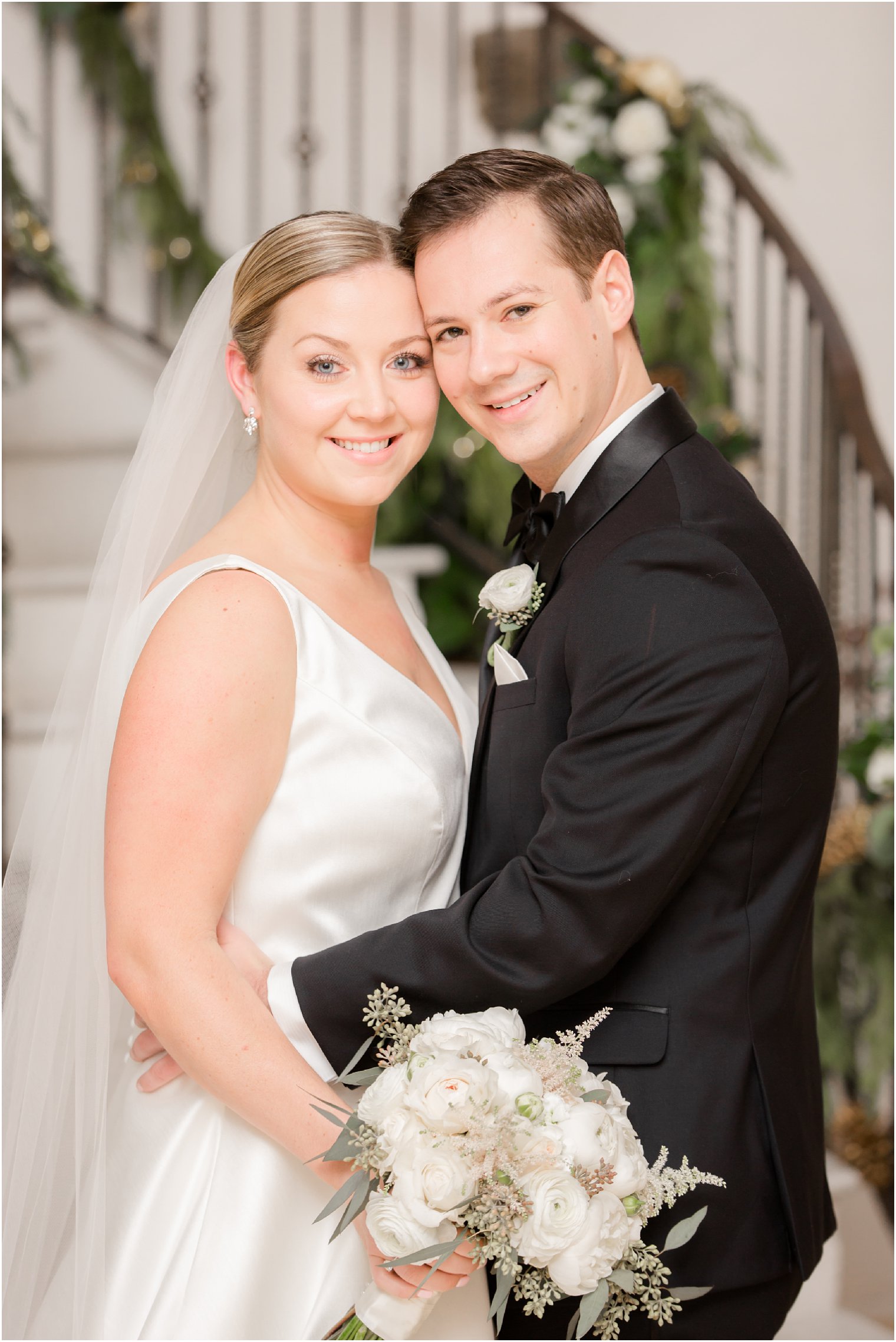classic portrait of bride and groom at Pleasantdale Chateau