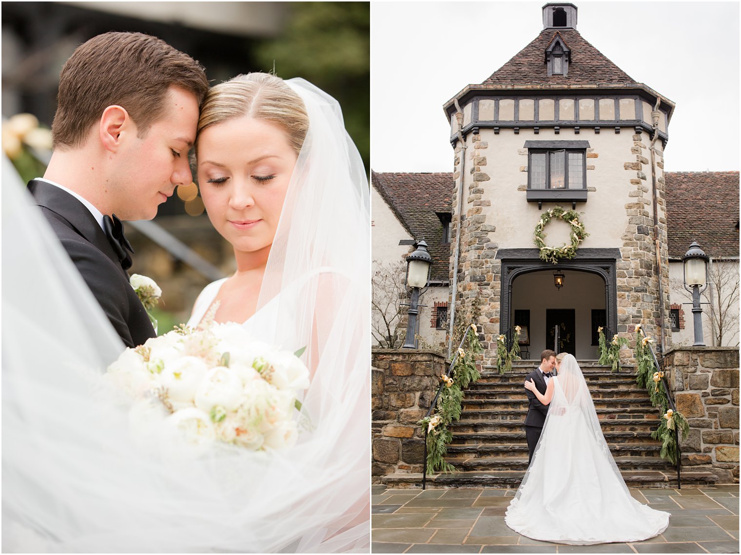 romantic bride and groom photos at Pleasantdale Chateau