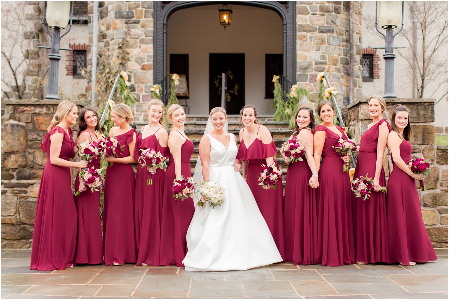 bridesmaids photo in front of Pleasantdale Chateau